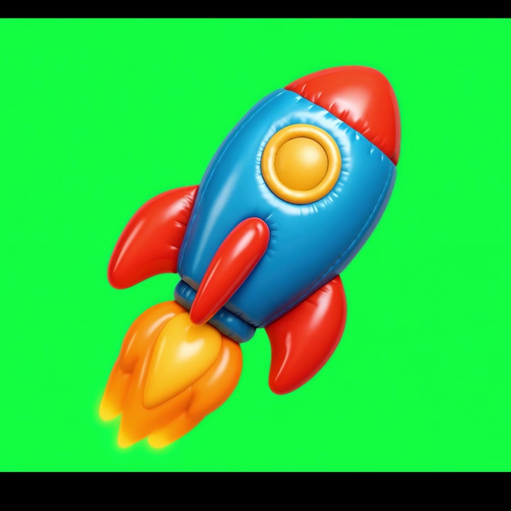 3D Animated Rocket Ship Floating on Green Screen Background