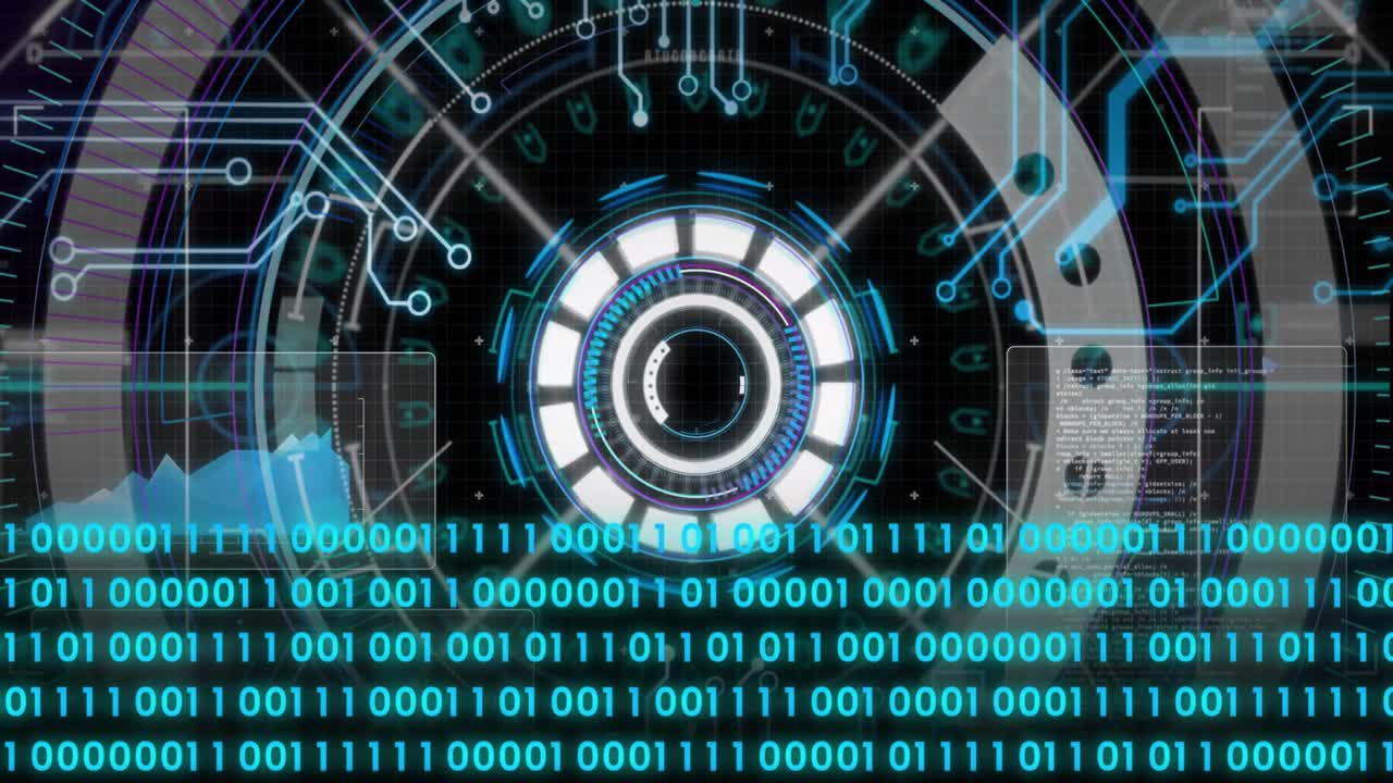 Animation of scope scanning and binary coding data processing over computer circuit board