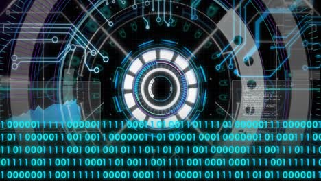 Animation-of-scope-scanning-and-binary-coding-data-processing-over-computer-circuit-board