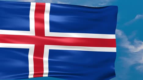 video animation of iceland flag waving in the wind on blue sky background