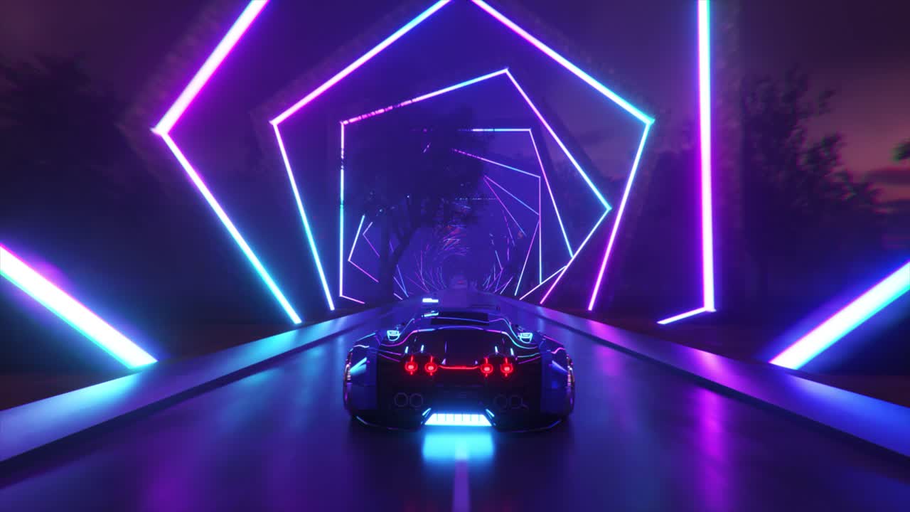 conducción de automóviles de túnel de neón futurista