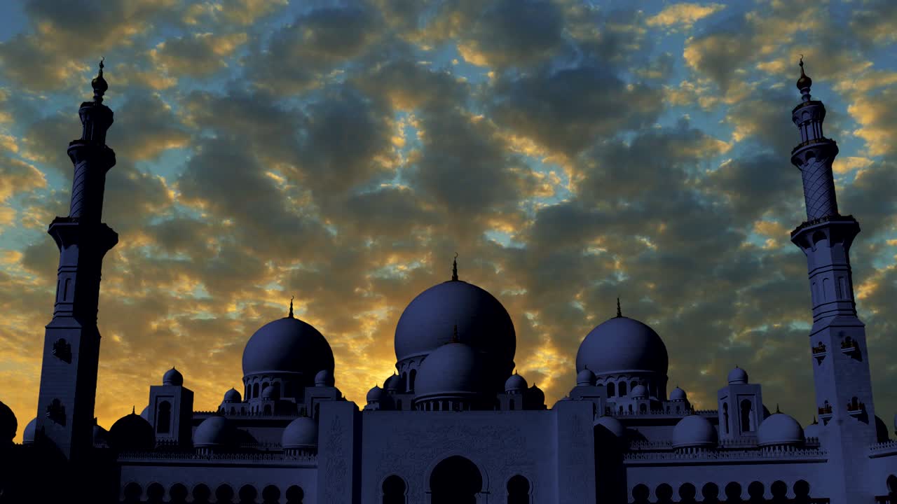 Time lapse della Grande Moschea dello Sceicco Zayed al tramonto.