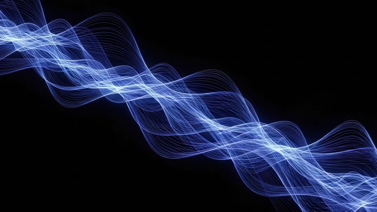 Dynamic Blue Light Waves: A Captivating Visual Symphony of Flowing Patterns and Fluidity against a Dark Background, Creating a Sense of Movement and Energy