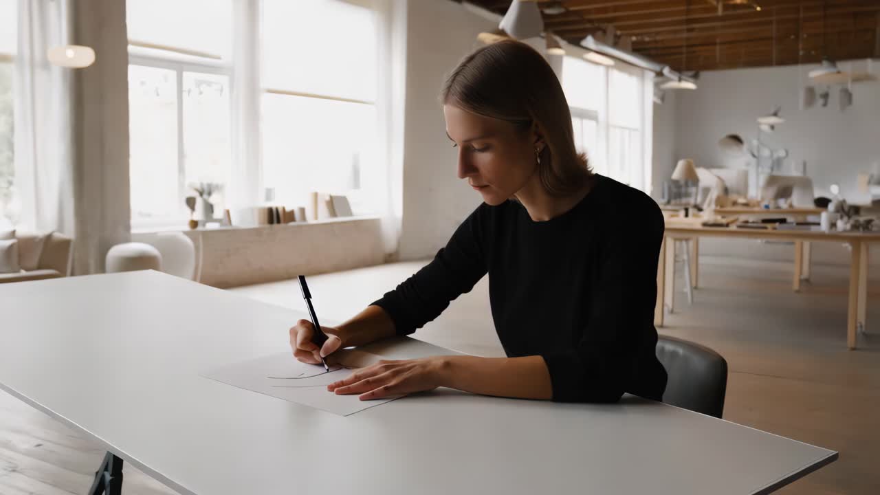 Woman Drawing in a Modern Creative Studio