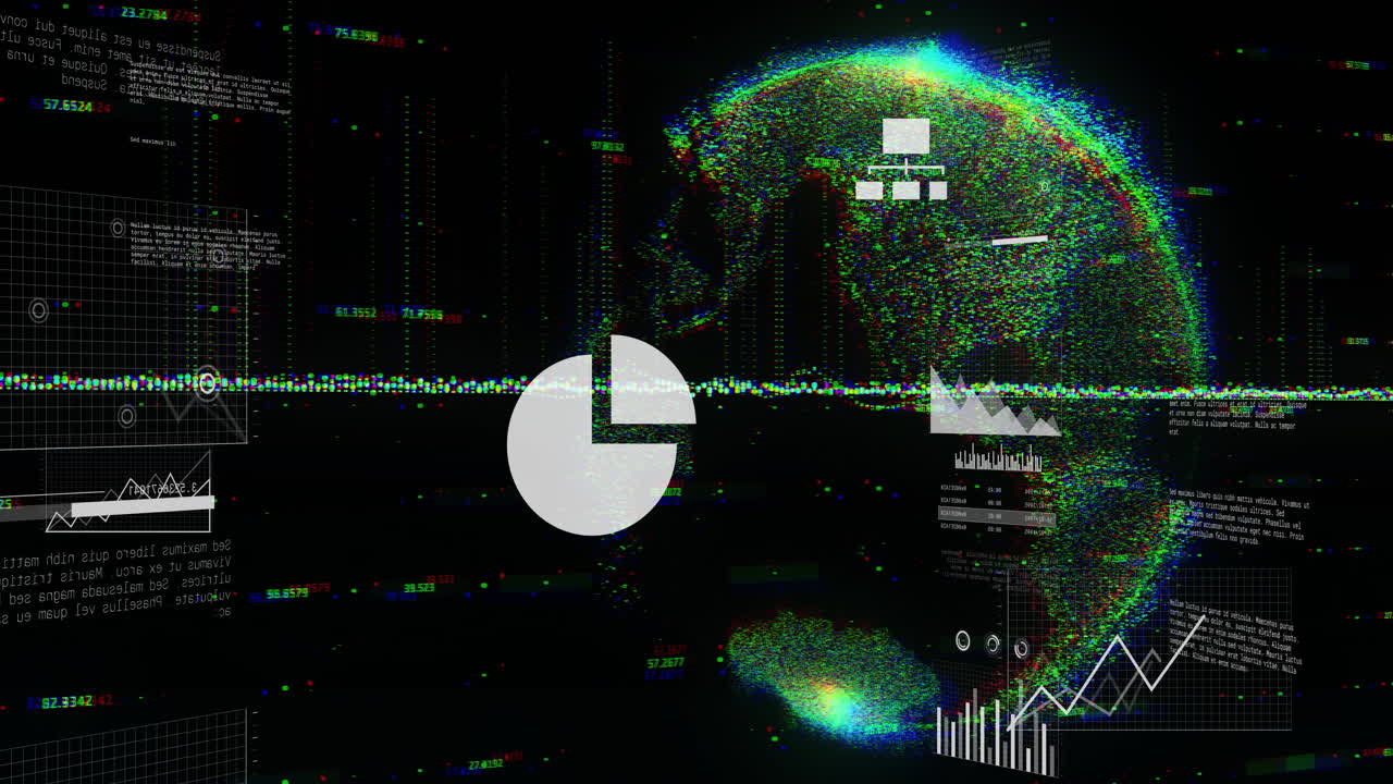 animación de estadísticas y procesamiento de datos en todo el mundo sobre fondo negro