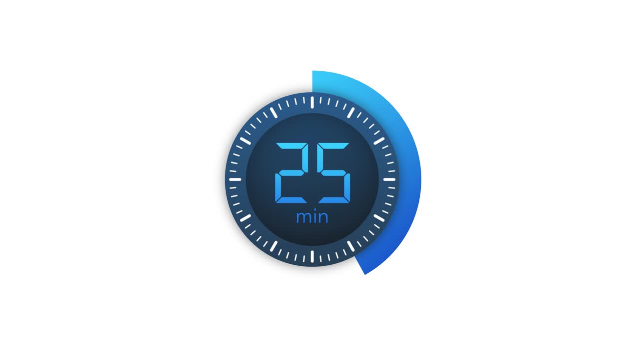 The 25 minutes timer. Stopwatch icon in flat style. Motion graphics.