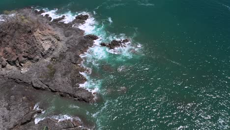 Birds-eye-footage,-Aerial-Drone-shot,-over-coast-in-Costa-Rica