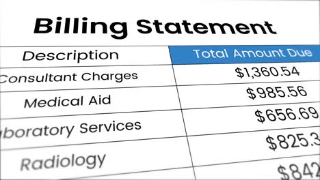 medical billing statement detailing healthcare charges