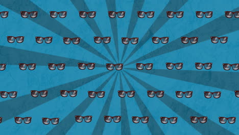 animation of sunglasses in repetition over stripes on blue background