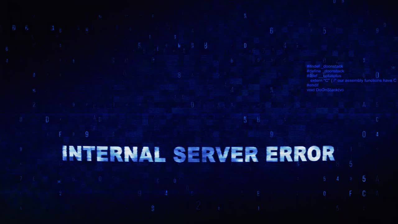 Internal server error text digital noise glitch effect tv screen loop background login and password