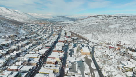 Flying-over-Park-City-Utah-on-a-Sunny-Morning,-Shot-on-DJI-Mavic-3