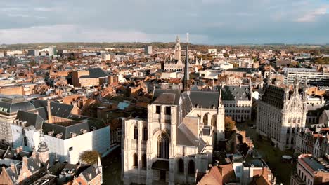 saint peter's church in leuven city center next to town hall - aerial