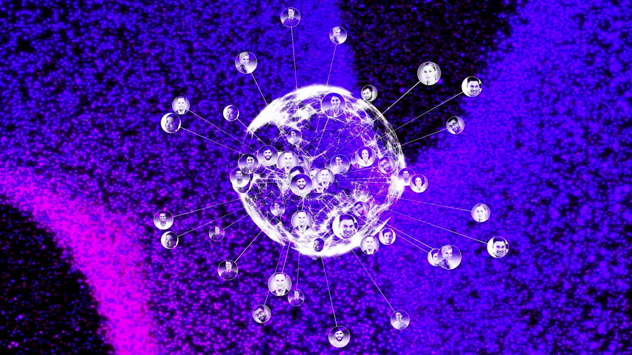 검은색 배경에 있는 아이콘과 반점으로 지구상의 애니메이션