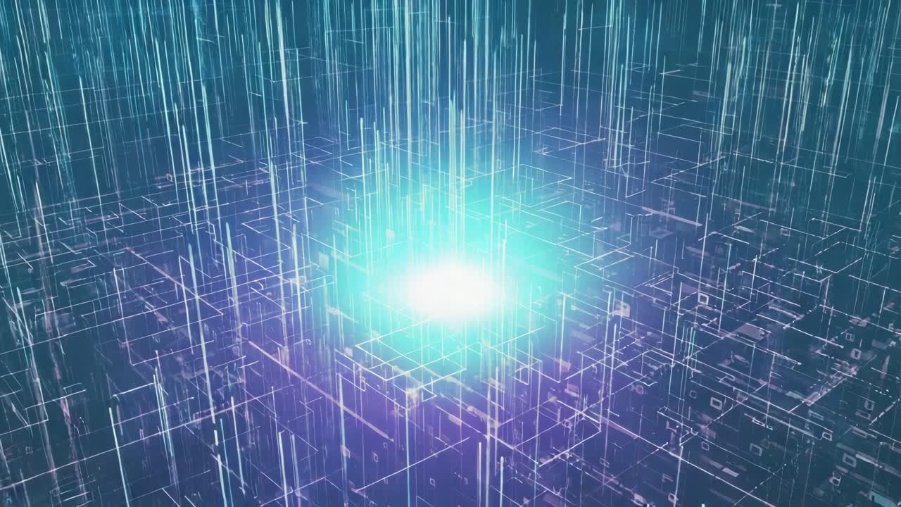 Abstract Digital Network Grid with Glowing Light