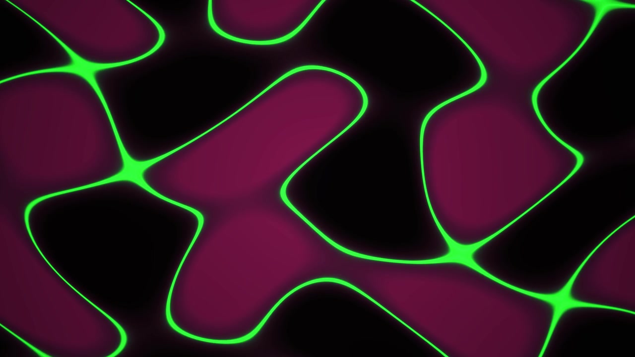 Abstract Motion Background with Glowing Green Wavy Lines and Purple Shapes
