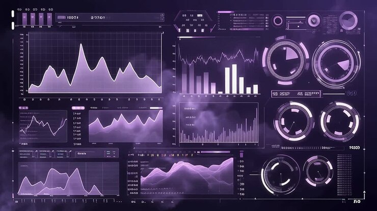 Futuristic Digital Interface Displaying Dynamic Data Charts and Graphs