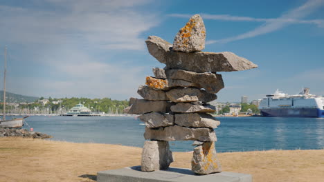 inuit navigation sign on the coast of oslo in norway 4k video