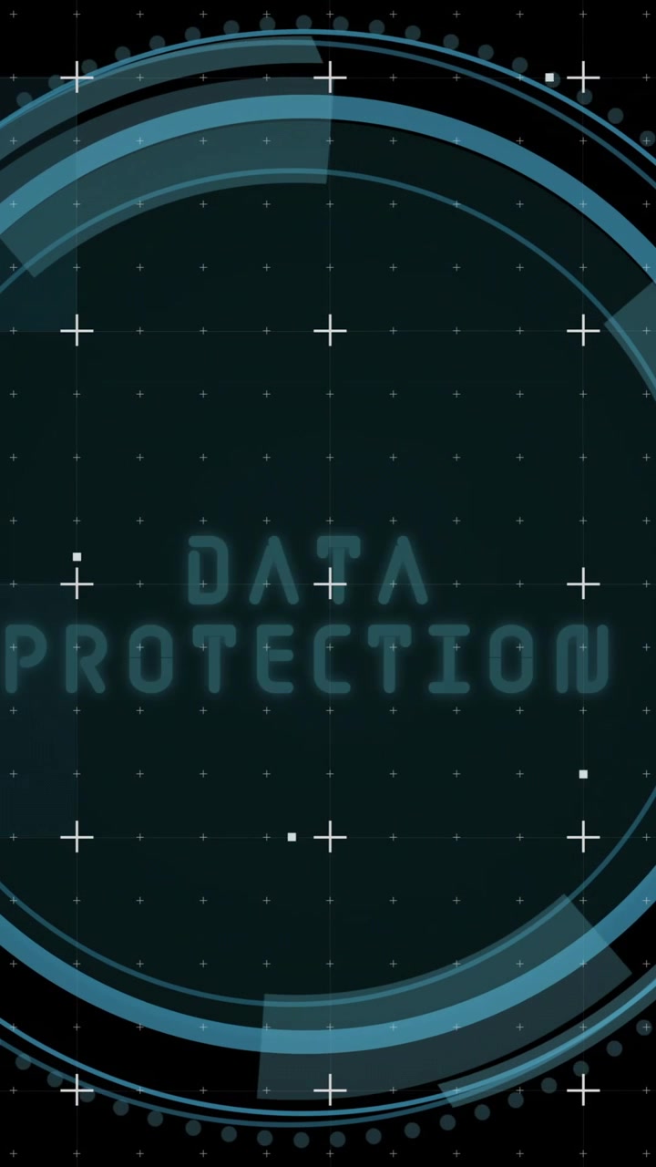 Animation of scope scanning with data protection text on black background