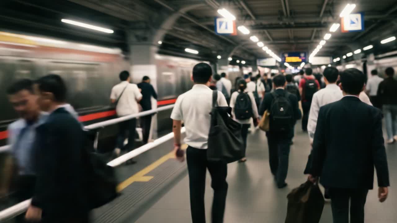 A Busy Subway Station During Peak Hours: An Insight into the Everyday Commute of Numerous Individuals Navigating Through the Crowded Underground Transport Network