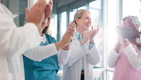 doctor, support and applause in celebration