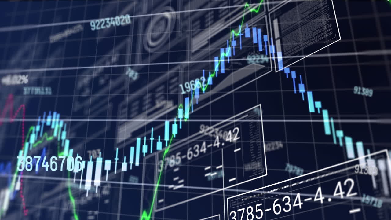 animación de múltiples números cambiantes y interfaz con el procesamiento de datos financieros.
