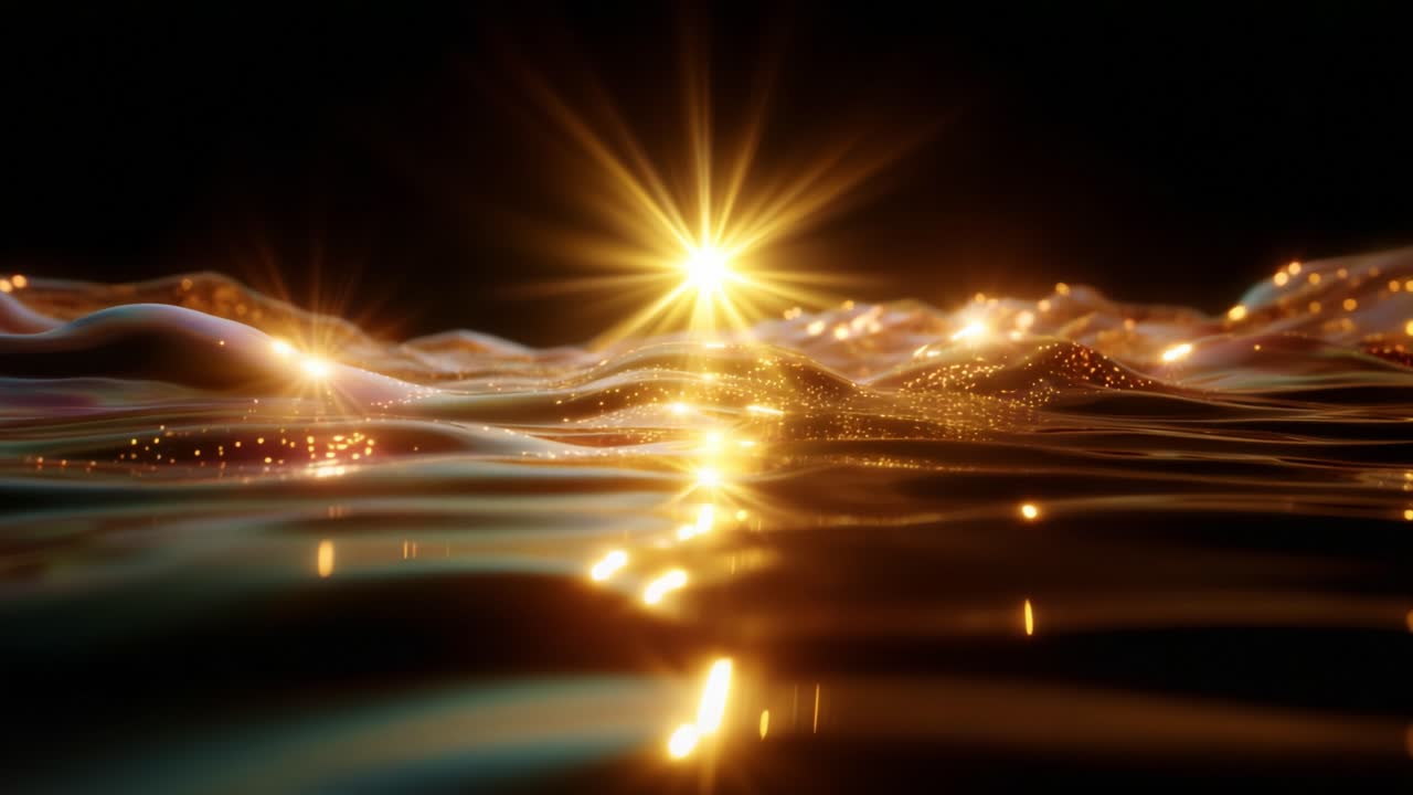 A Captivating Visual Journey Through Golden Waves Illuminated by Striking Light, Showcasing the Harmony of Color and Texture in a Dreamlike Scene Full of Mystique and Elegance