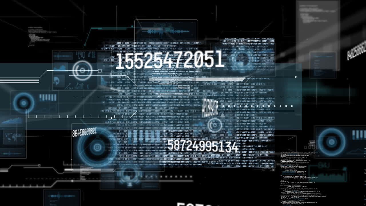 Animation of data processing on black background