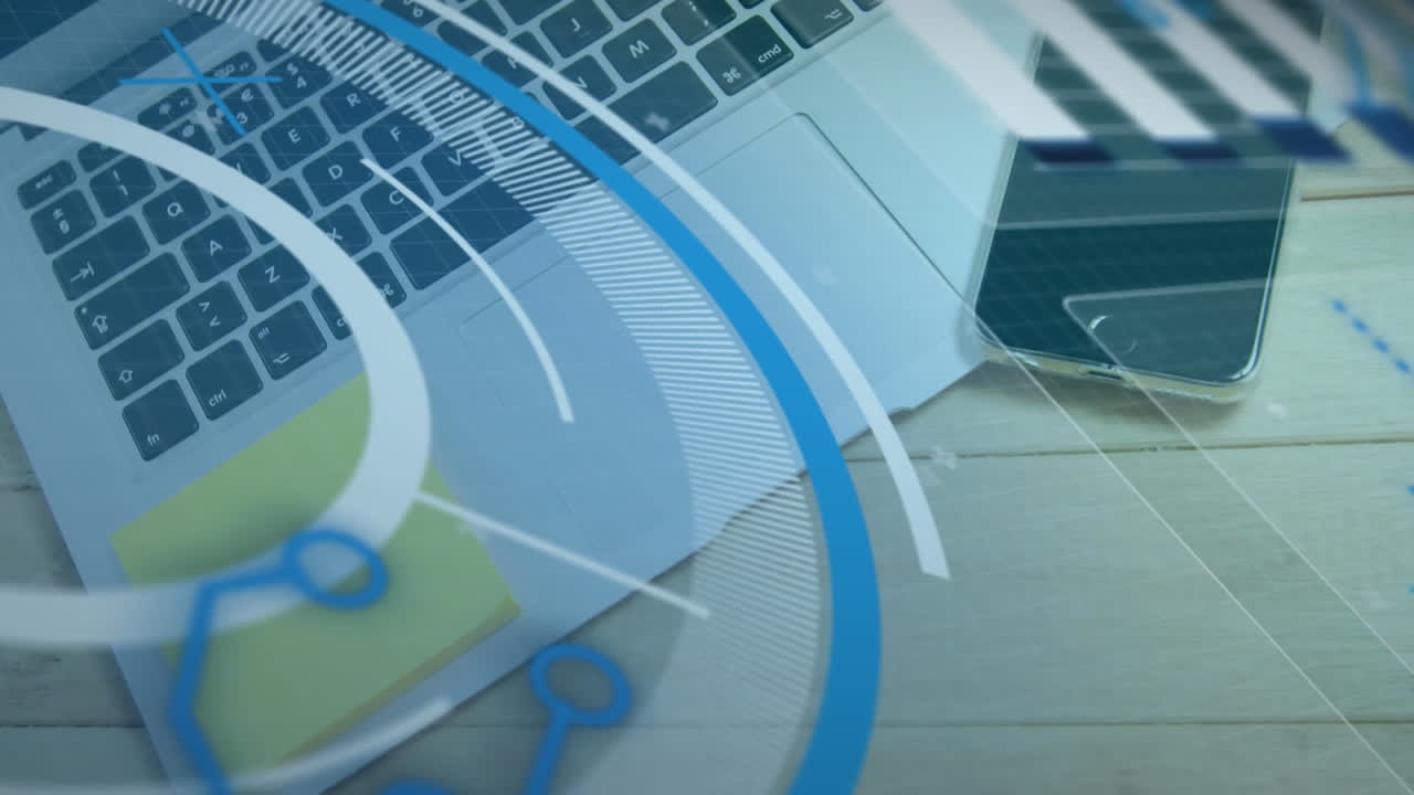 animación del escaneo del alcance y el procesamiento de datos a través de dispositivos electrónicos.