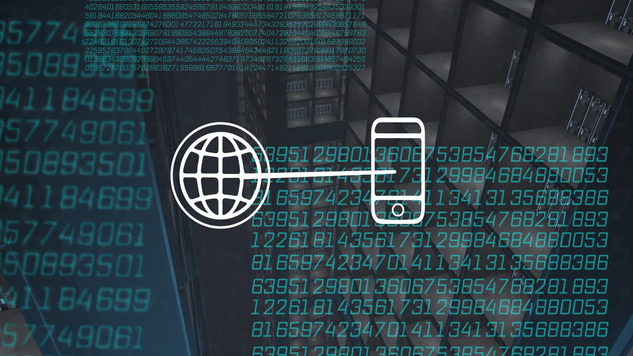animación de la conectividad global y la transferencia de datos, fondo del paisaje urbano con código binario