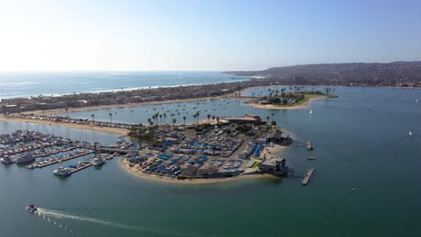 San-Juan-Cove-And-Mission-Bay-Yacht-Club-In-San-Diego,-California---aerial-drone-shot