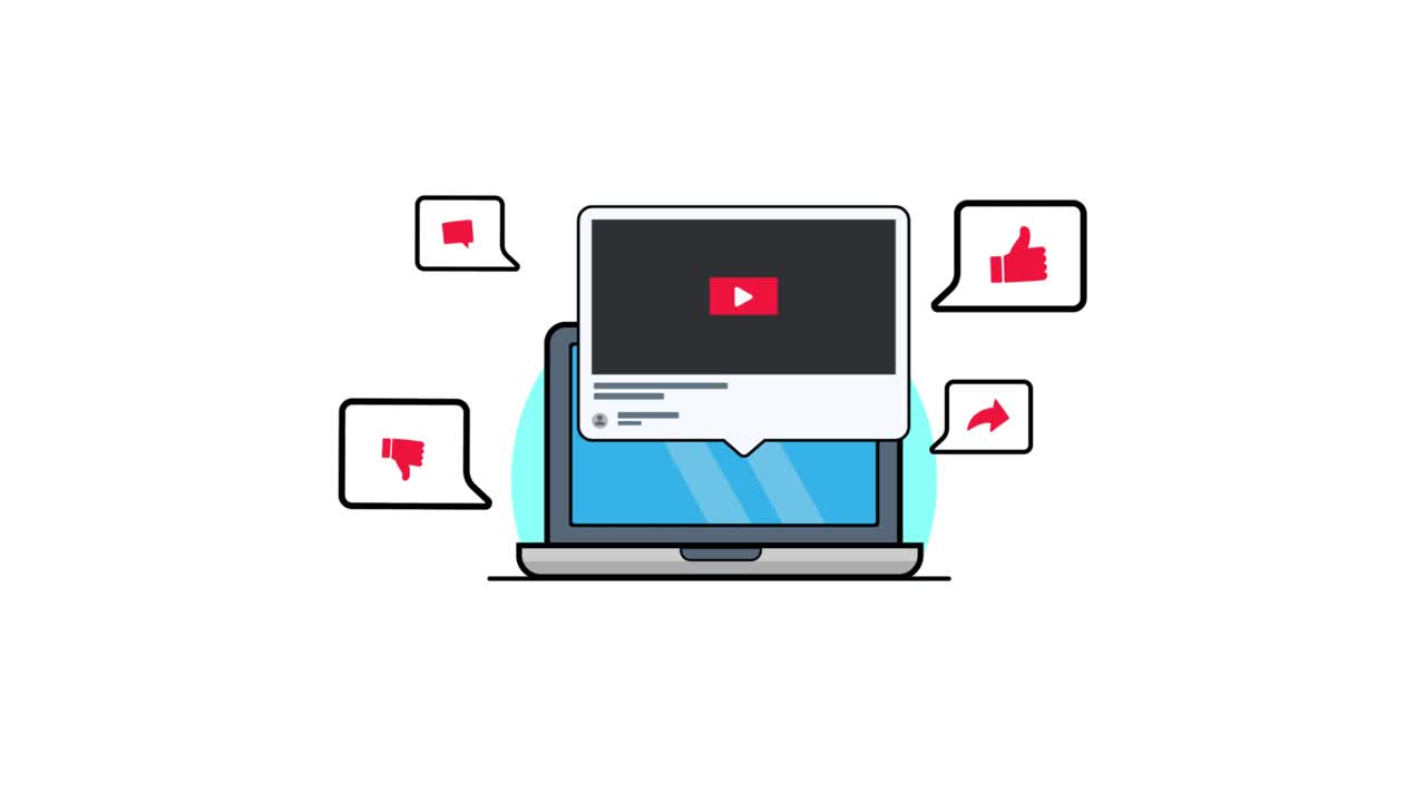 Animated Laptop Showing Social Media Video Interaction