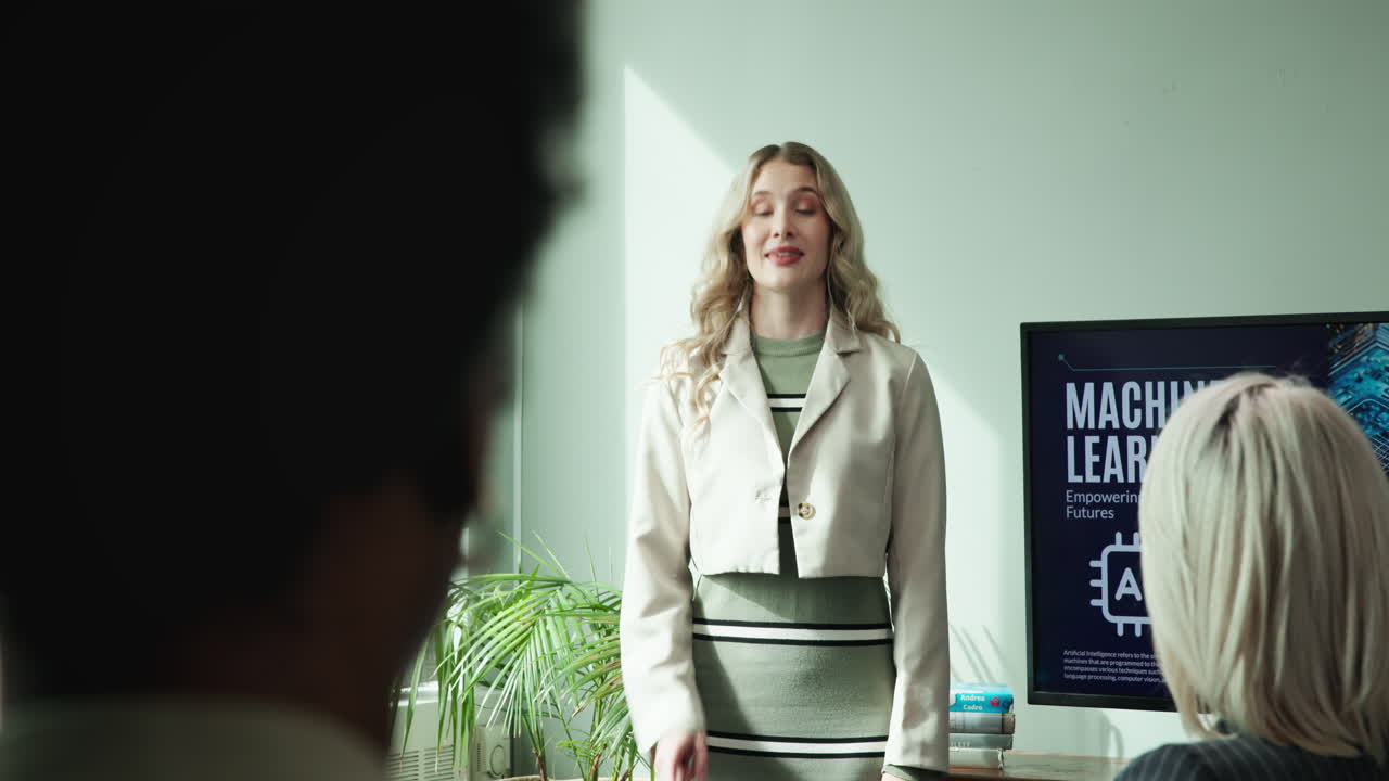 Business meeting with a presentation on artificial intelligence