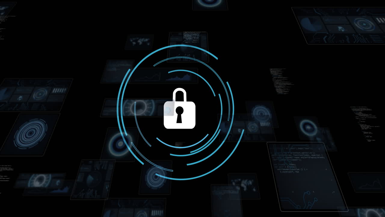 Animation of padlock icon with scope and data processing