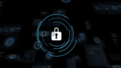animation of padlock icon with scope and data processing