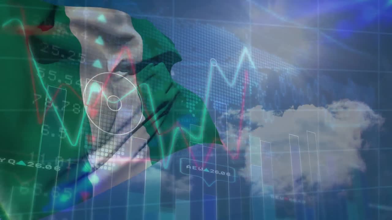 animación del procesamiento de datos sobre la bandera de nigeria