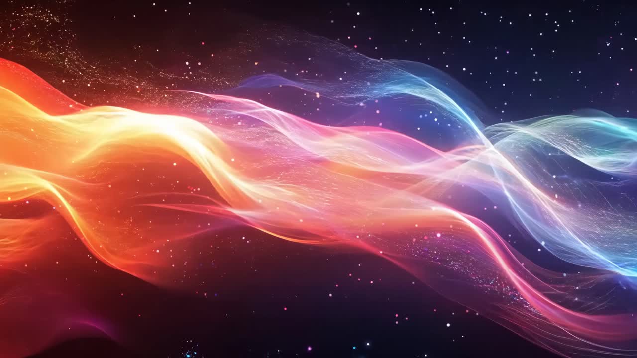 A colorful, swirling line of light with a blue and orange section. The line is full of stars and he is moving