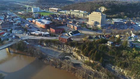 epic establishing shot of frankfort city revealing kentucky river