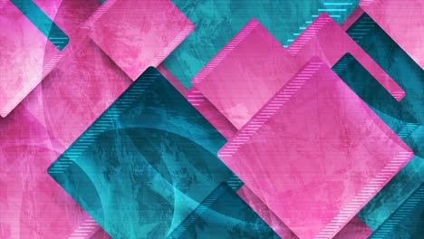 cyan and pink grunge glossy squares abstract geometric motion background