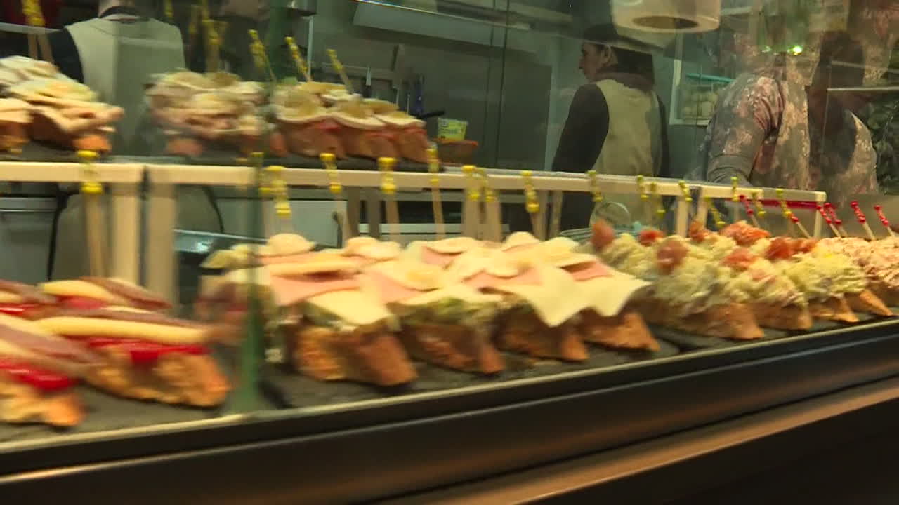 Tapas display at a Spanish restaurant