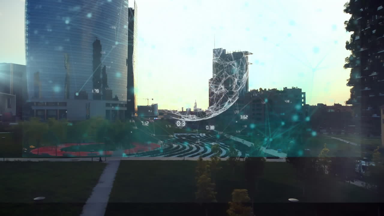 animación de estadísticas y procesamiento de datos sobre el paisaje urbano