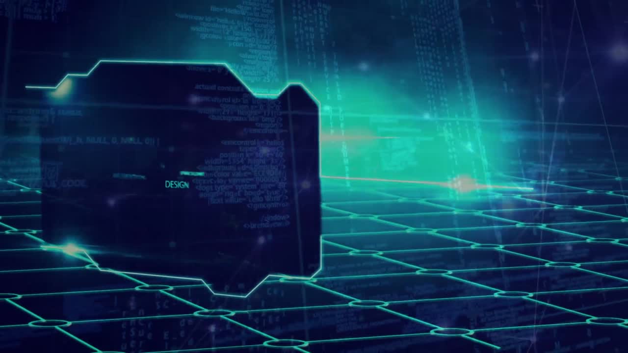 Animation of data processing over black background