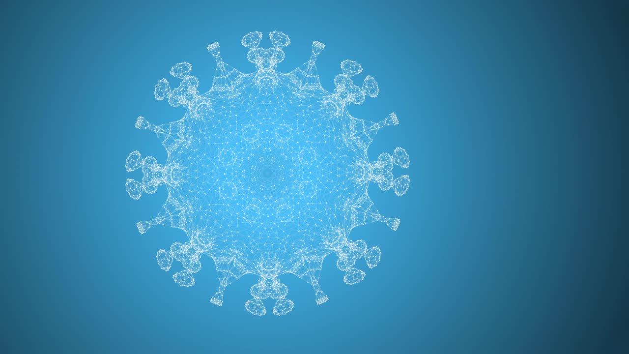 抽象的な青い背景で雪花のようにモザイクのパターンで飛ぶ粒子のアニメーションです