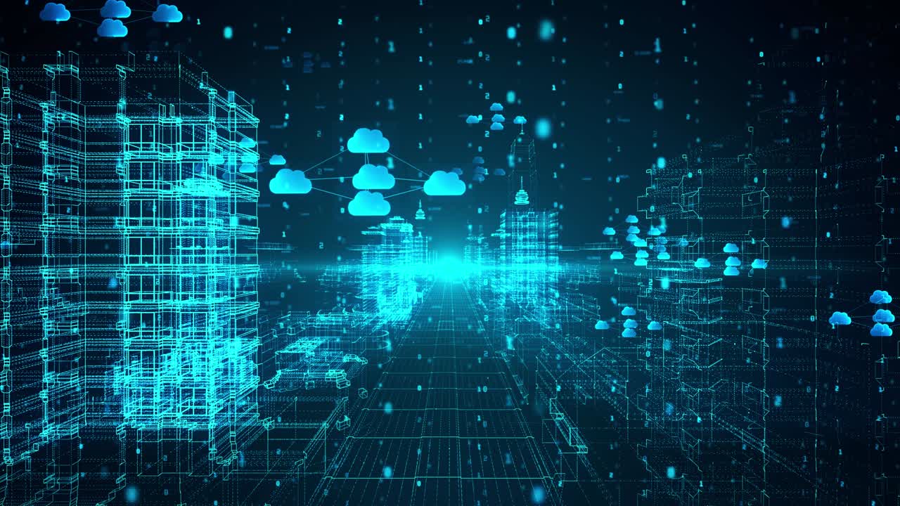 futuristische 5g digitale stad stad element analyse 4k achtergrond