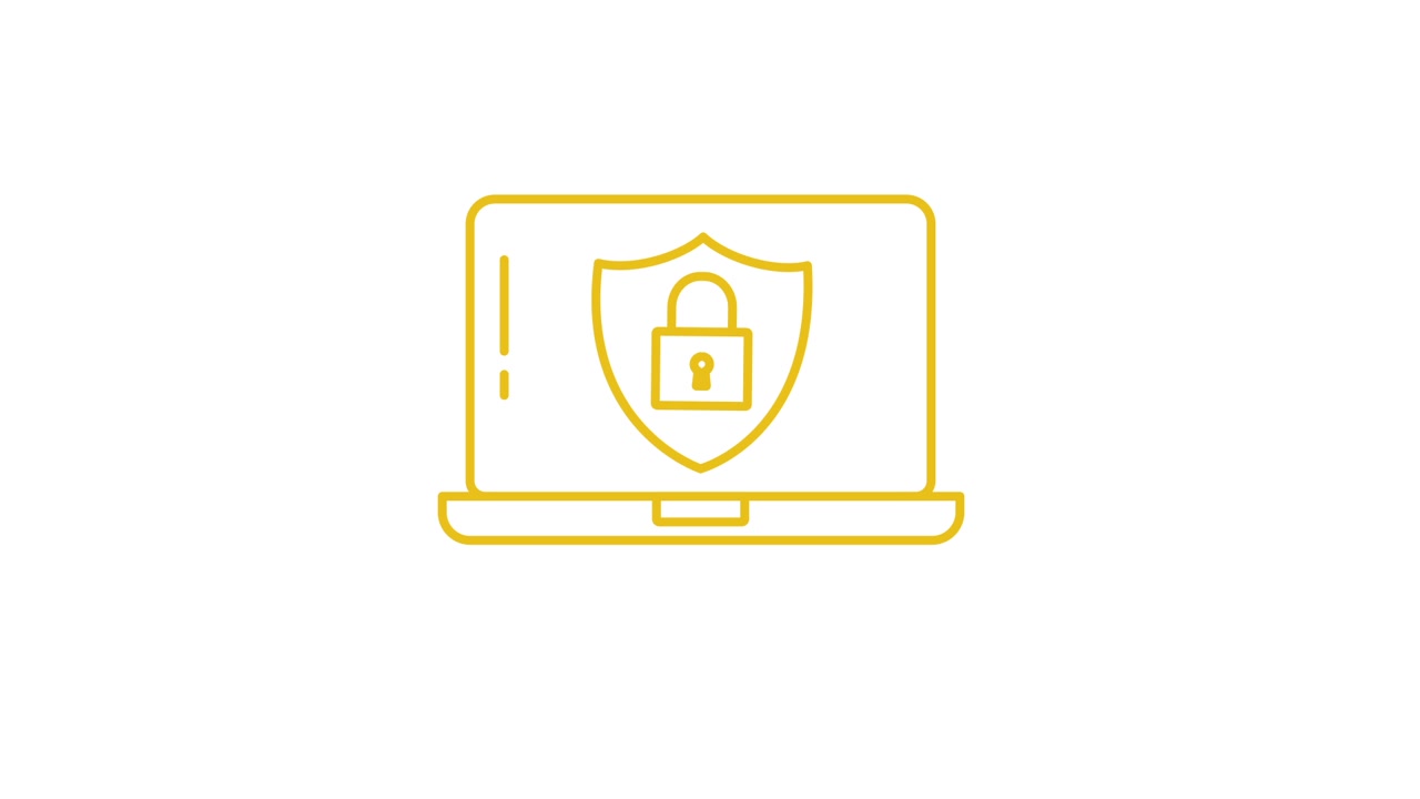 Animated Laptop with Security Shield and Padlock Icon