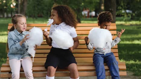 children eating cotton candy in a park