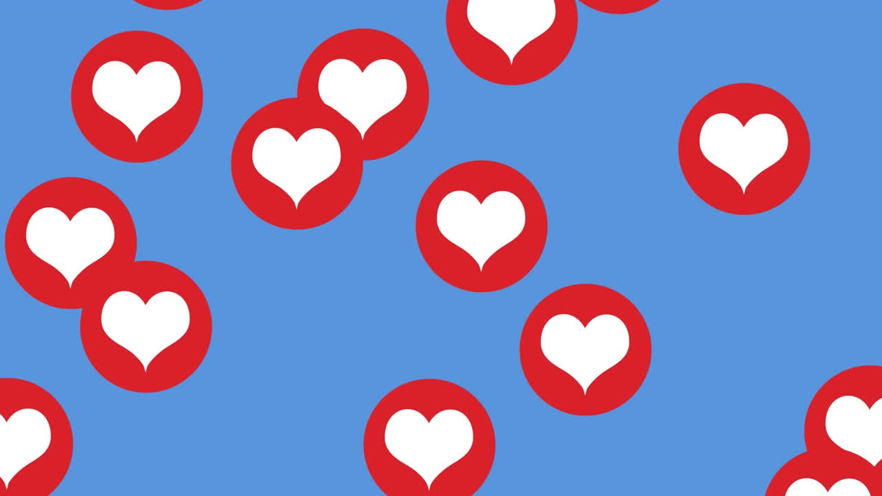 파란색 배경에  ⁇ 은 심장 아이콘의 애니메이션