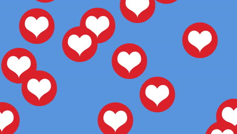 animación de iconos de corazones rojos sobre fondo azul