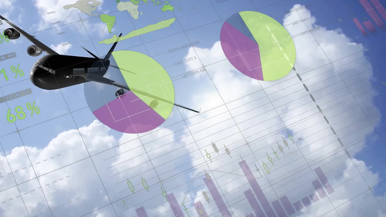 항공기에서 금융 데이터 처리의 애니메이션