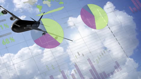 animación del procesamiento de datos financieros sobre el avión