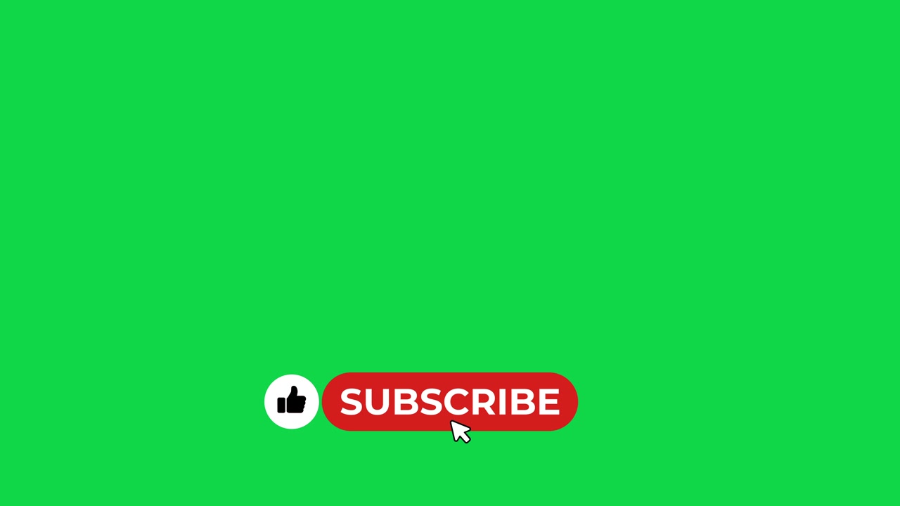 Cursore del mouse che clicca sui pulsanti Iscriviti e Mi piace su schermo verde.